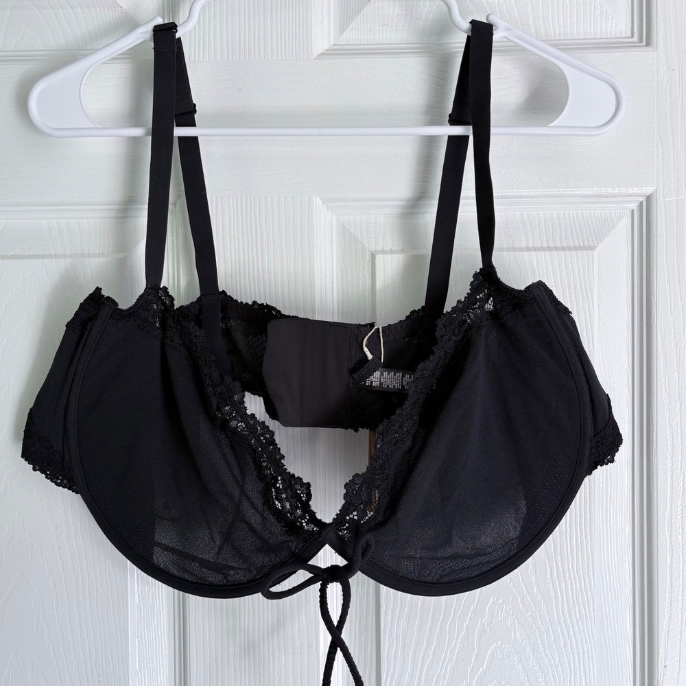 SKIMS Summer Mesh Lace Balconette Bra 46DD Onyx Sheer Underwire BR-SCP-3440
